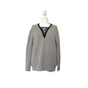 Entro | Lace up eyelet sweater | Grey | Large